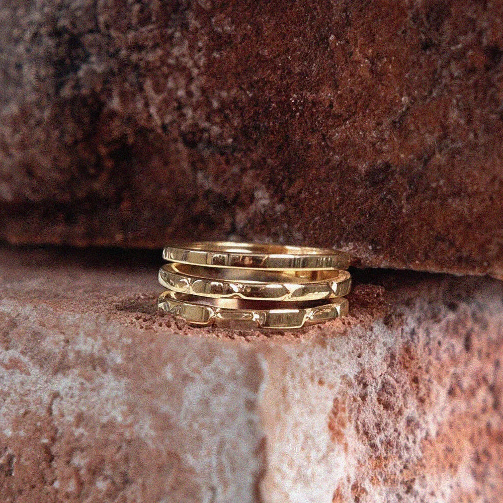 Stilnest Triple Offset Brick Ring 24k Gold Vermeil