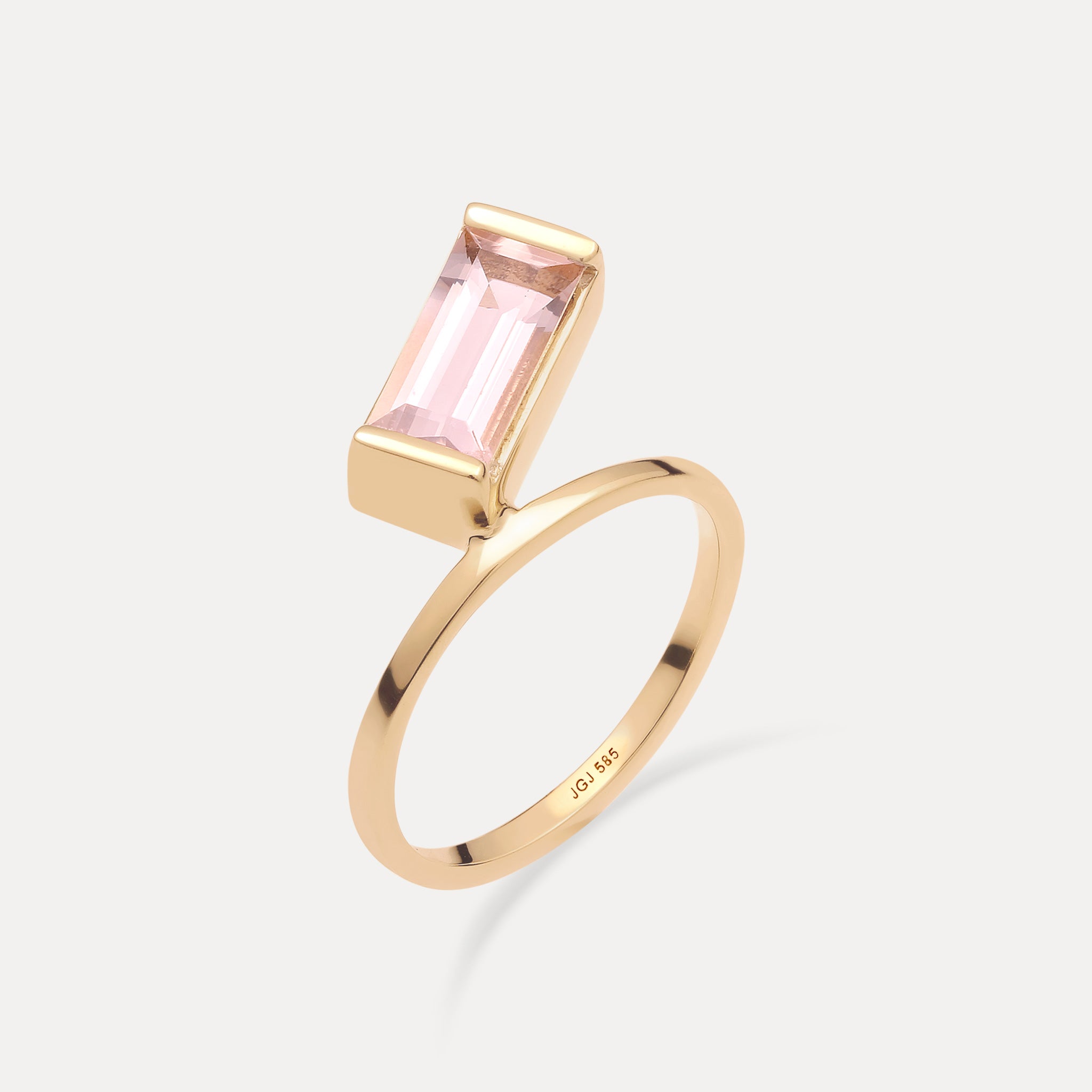 Rosenquarz Balance Baguette Ring | 585 Gold
