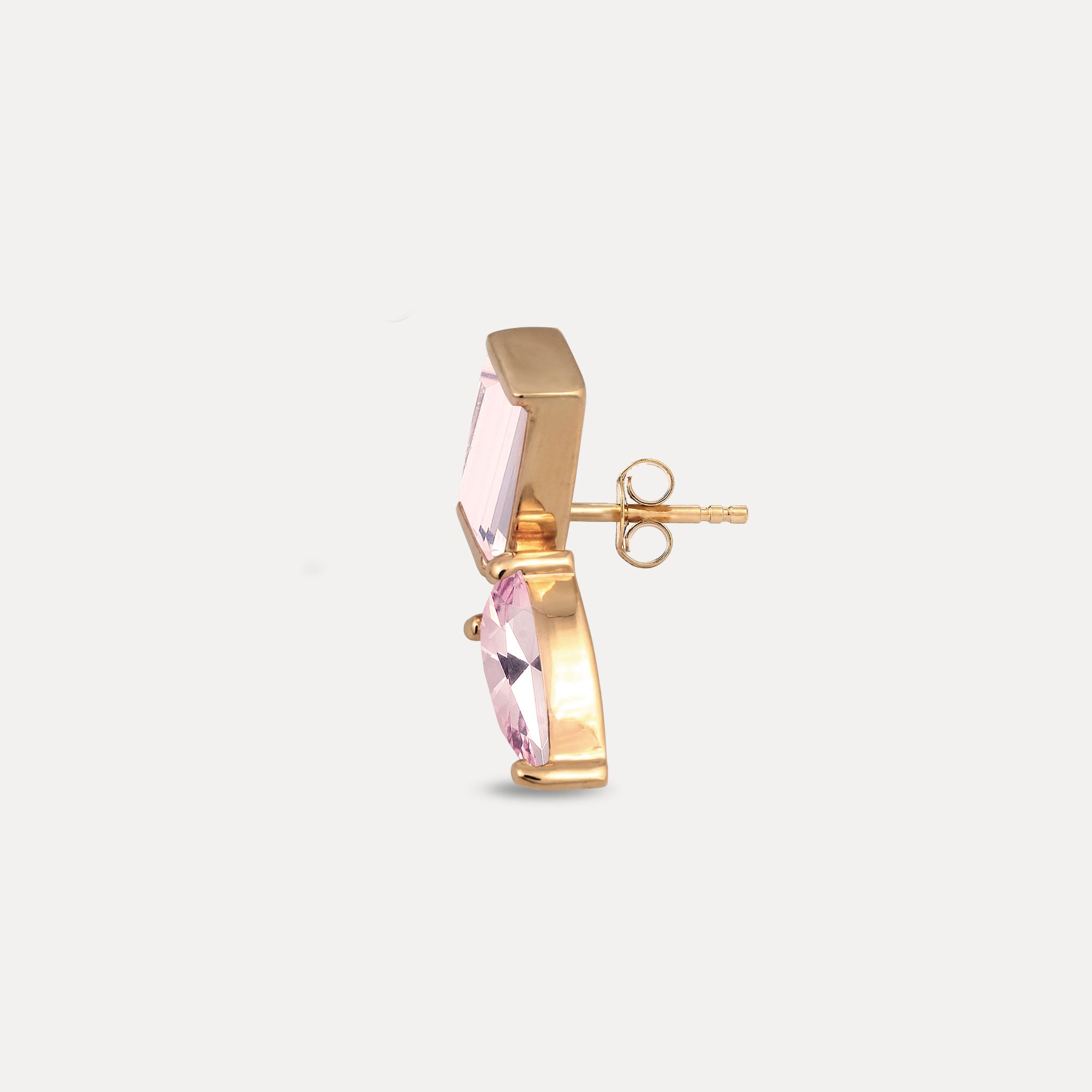 Rosenquarz Balance Dual Ohrstecker Ohrringe - Single | 585 Gold