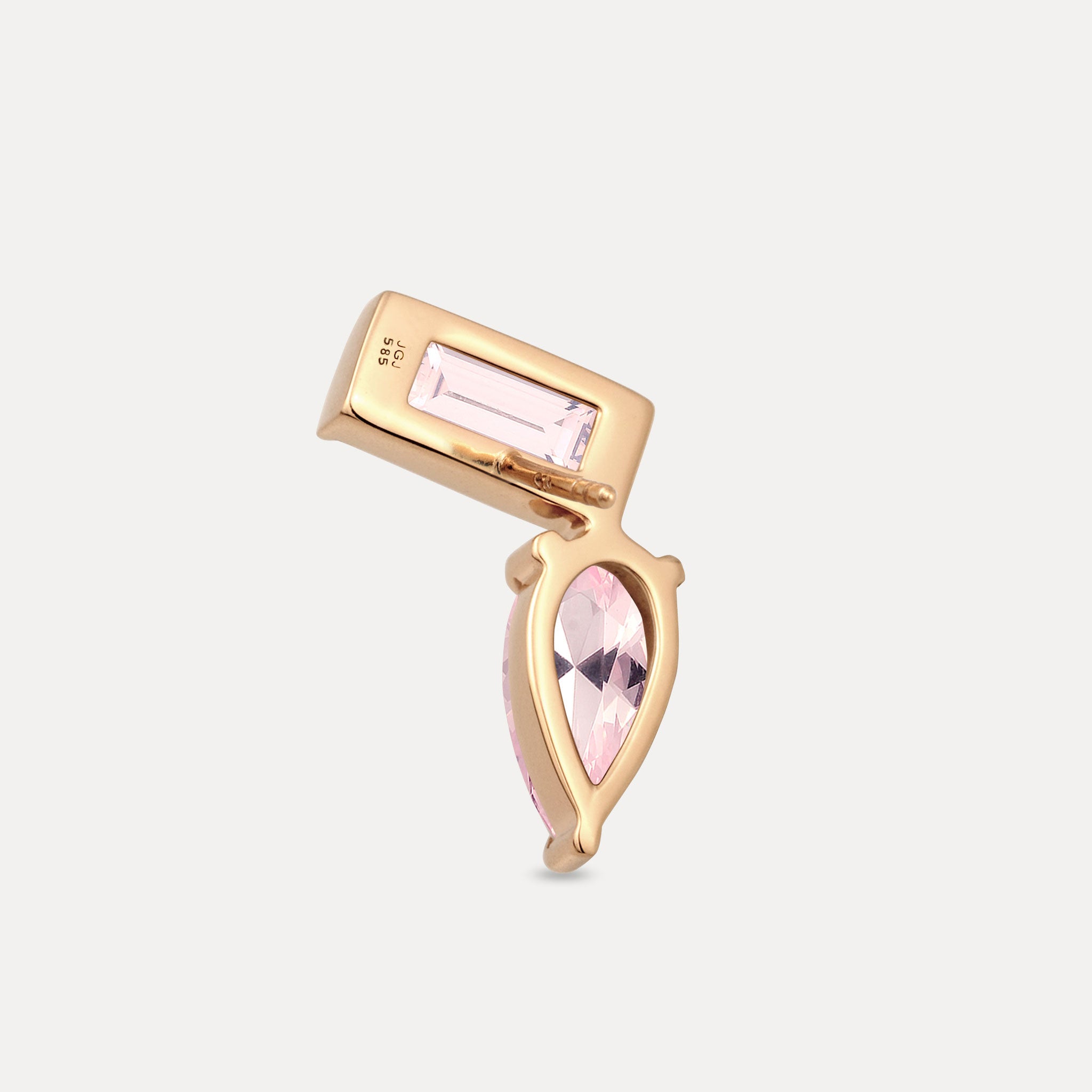 Rosenquarz Balance Dual Ohrstecker Ohrringe - Single | 585 Gold