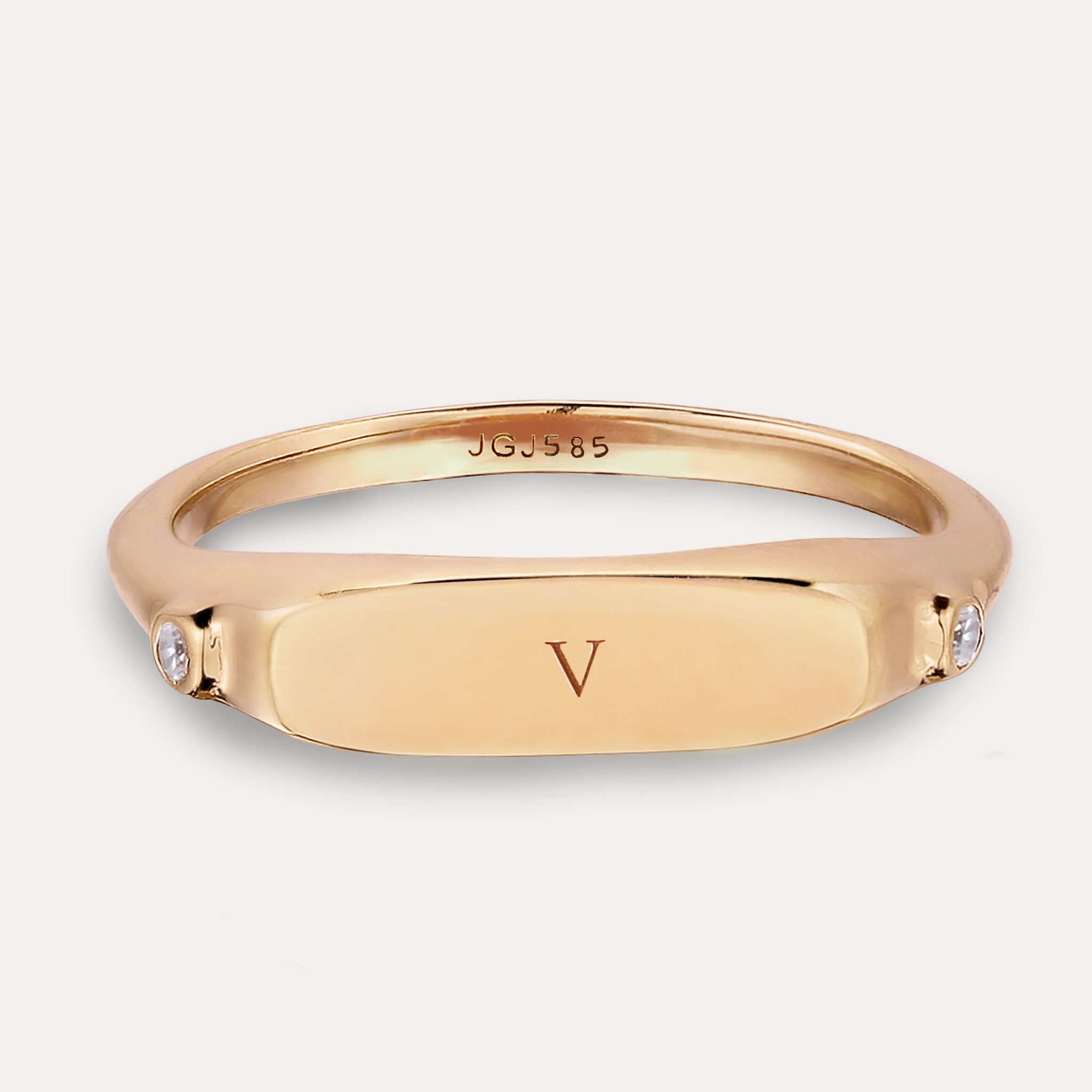 Weißer Saphir Engravable Flat-Top Siegelring | 585 Gold